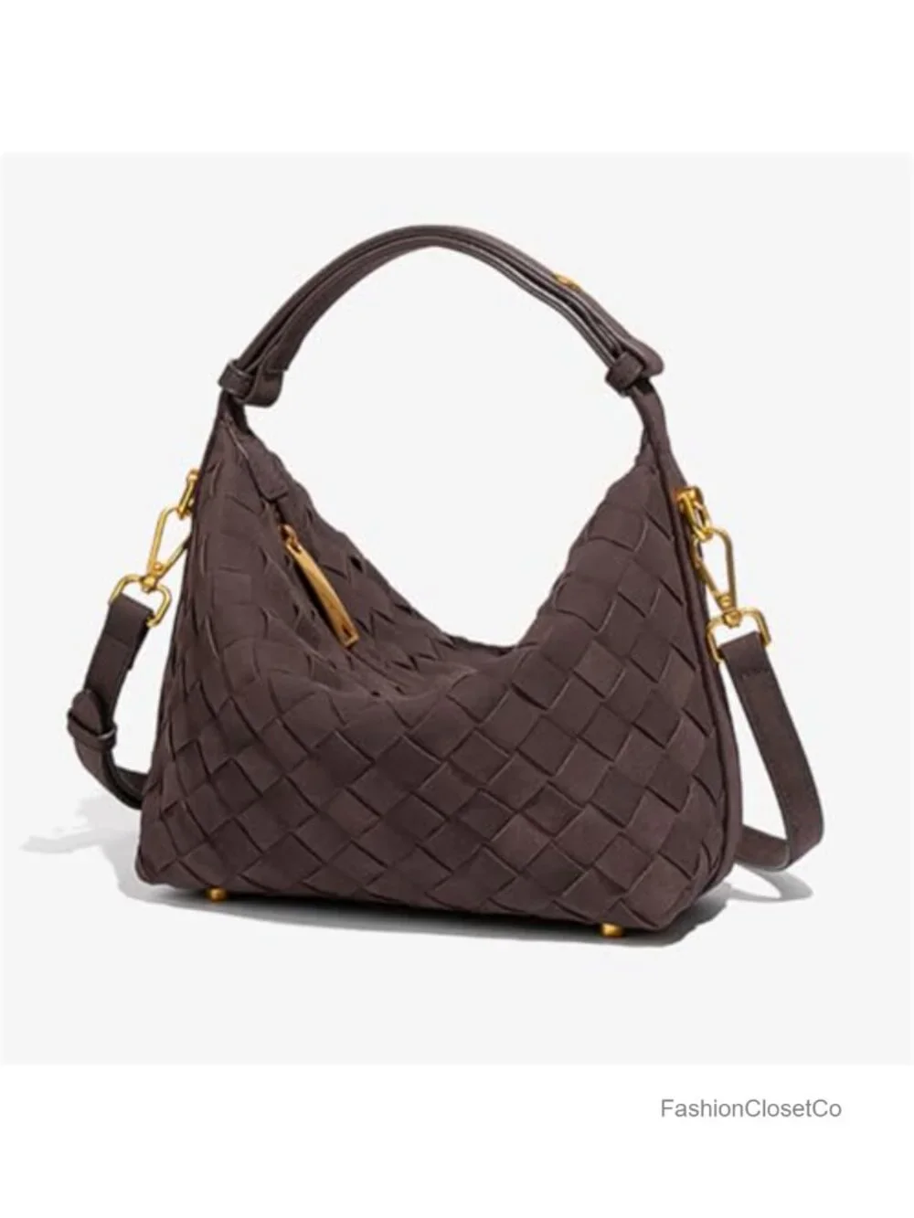 Faux Suede Woven Hobo Tote Bag Shoulder Crossbody Handbag